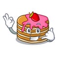 Call me pancake with strawberry mascot cartoon