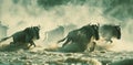 Call of Nature - the Great Wildebeest Migration. Mammal animals herd running crossing African river waters. Beauty in Nature, cute