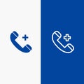 Call, Ring, Hospital, Phone, Delete Line and Glyph Solid icon Blue banner Line and Glyph Solid icon Blue banner Royalty Free Stock Photo