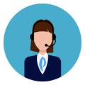 Call Service Support Female Worker Icon Round Blue Background