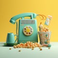 Call style classic old phone vintage blue turquoise telephone antique yellow retro dial Royalty Free Stock Photo