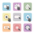 Call to Action Icon Graphics with Buttons, Clicking Hand and Poi Royalty Free Stock Photo