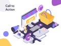 Call to Action Isometric illustration. Modern flat design style for website and mobile website.Vector illustration Royalty Free Stock Photo