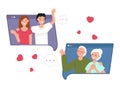 Call to grandparents. Happy family, parents talk with children online. Computer communication, virtual video chatting