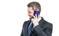 A call you can rely on. Happy boss talk on mobile phone. Mobile communication Royalty Free Stock Photo