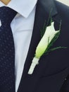 Calla lily flower on groom's jacket Royalty Free Stock Photo