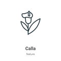 Calla outline vector icon. Thin line black calla icon, flat vector simple element illustration from editable nature concept