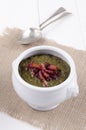 Callaloo soup with grilled bacon bits