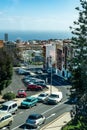 Calle de ciudad cerca del mar con automoviles circulando en Santa Cruz de Tenerife. Islas Canarias Royalty Free Stock Photo