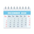 Callendar for December 2020 in flat style for design on white, stock vector illustration