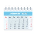 Callendar for January 2020 in flat style for design on white, stock vector illustration