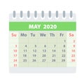 Callendar for May 2020 in flat style for design on white, stock vector illustration