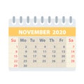 Callendar for November 2020 in flat style for design on white, stock vector illustration