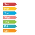 Callendar or planner day of the week. Design for stickers with days. Colored flat colors