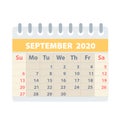 Callendar for September 2020 in flat style for design on white, stock vector illustration