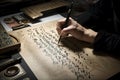 calligrapher, creating single-word or short messages on various surfaces and objects