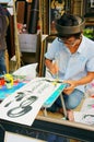 Calligrapher draw handwriting in penmanship. SAI GON, VIET NAM- FEBRUARY 1, 2013