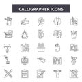 Calligrapher line icons, signs, vector set, outline illustration concept