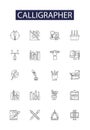 Calligrapher line vector icons and signs. Penman, Penmanship, Scribe, Lettering, Handwriting, Artist, Typography