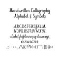 Calligraphic alphabet. Handwritten brush font. Uppercase, lowercase, ampersand. Wedding calligraphy