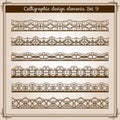 Calligraphic border set. Vector horizontal seamless lace borders Royalty Free Stock Photo