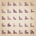 Calligraphic corners in retro style - vector set Royalty Free Stock Photo