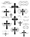 Calligraphic design with christian crosses and page rulers