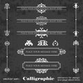 Calligraphic design elements and page decoration on a chalkboard background - vector set