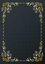 Calligraphic golden frame and page decoration on black background. Vector illustration