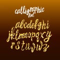 Calligraphic Golden Handwriting Font, VECTOR Gold Dust Letters Template, Shine Texture.