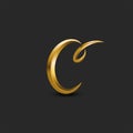 Calligraphic golden letter C curl monogram logo, feminine 3d initial symbol in the vintage style, creative facets emblem for