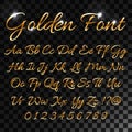 Calligraphic golden letters. Vintage elegant gold font.