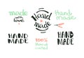 Calligraphic hand made label set. Vector illustrated logo for ha