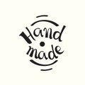 Calligraphic hand made label. Vector illustrated logo for handmade crafts.