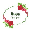 Calligraphic happy new year with design red wreath frame. Vector