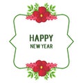 Calligraphic happy new year with design red wreath frame. Vector