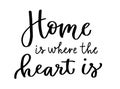 Calligraphic inscription Home is where the heart is where the heart is. Lettering in black.