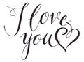 Calligraphic inscription I Love You with heart