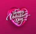 Calligraphic lettering Happy Valentines day on a background of a shiny foil balloon heart shape. Vector illustration Royalty Free Stock Photo