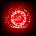 Calligraphic merry christmas into circle pattern frame with sparks around on red background