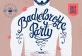 Calligraphic poster for bachelorette party with a tattoo on a man's body. Vector illustration.