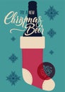 Calligraphic retro Christmas Beer poster. Vintage vector illustration.