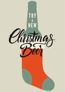Calligraphic Retro Christmas Beer Poster. Vintage Vector Illustration.