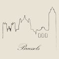 Calligraphic Skyline of Brussels Vector Illustration