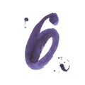 Calligraphic watercolor numbers. Brush lettering.