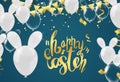 Calligraphy with Abstract Balloons Bunny Ears, Happy Easter back