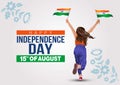 Happy Independence day 15 th august Happy independence day of India , girl running with Indian flag.vector illustration.greeting c