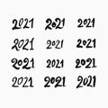 Calligraphy dry brush 2021 set of twelve vector templates.