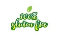 100% gluten free word font text typographic logo design with green leaf