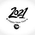 Calligraphy 2021 Happy New Year logo text design. Handwritten 2021 with wishes vector template. Brochure design template, card, po Royalty Free Stock Photo